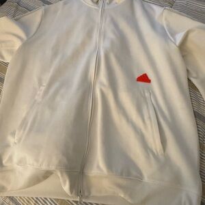 Adidas White Hoodie  and sweatpants with Red Logo